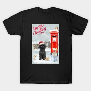 Black Poodle Merry Christmas Santa Dog T-Shirt